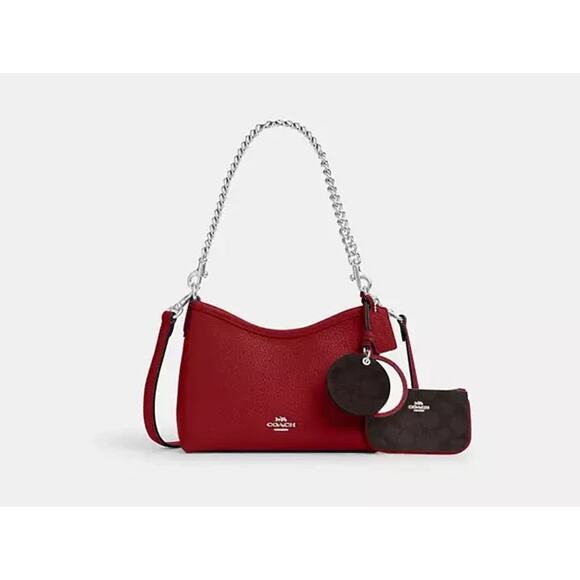 Coach Laurel Small Shoulder Bag Mirror Charm And Pouch CBI06 Dark Cardinal/Walnu - Picture 1 of 10